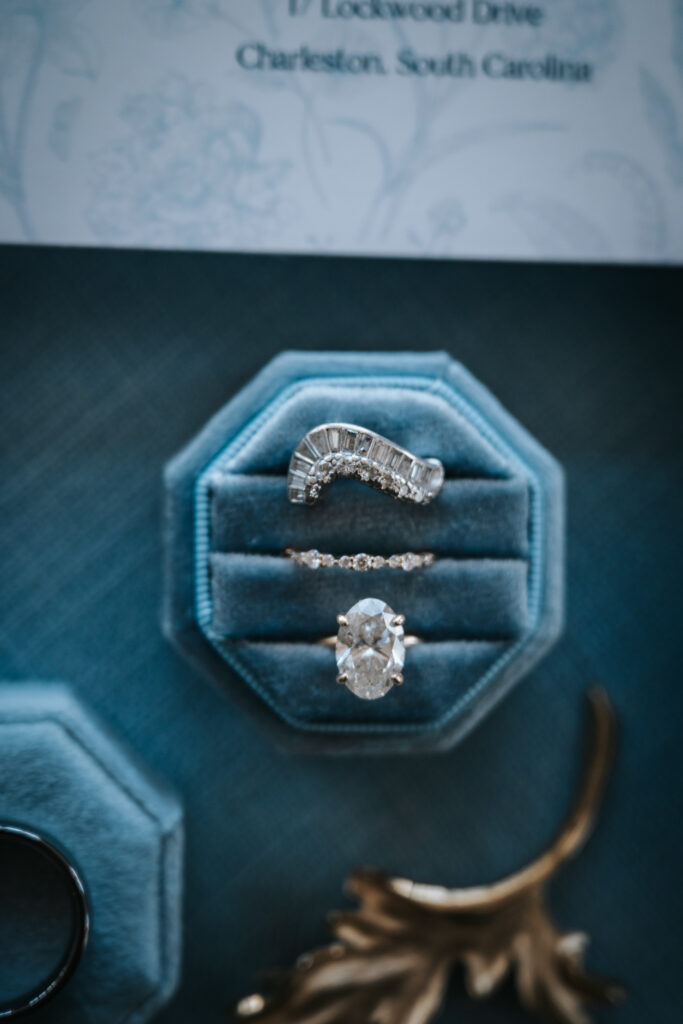 wedding details and flatlay, coastal blues and pink