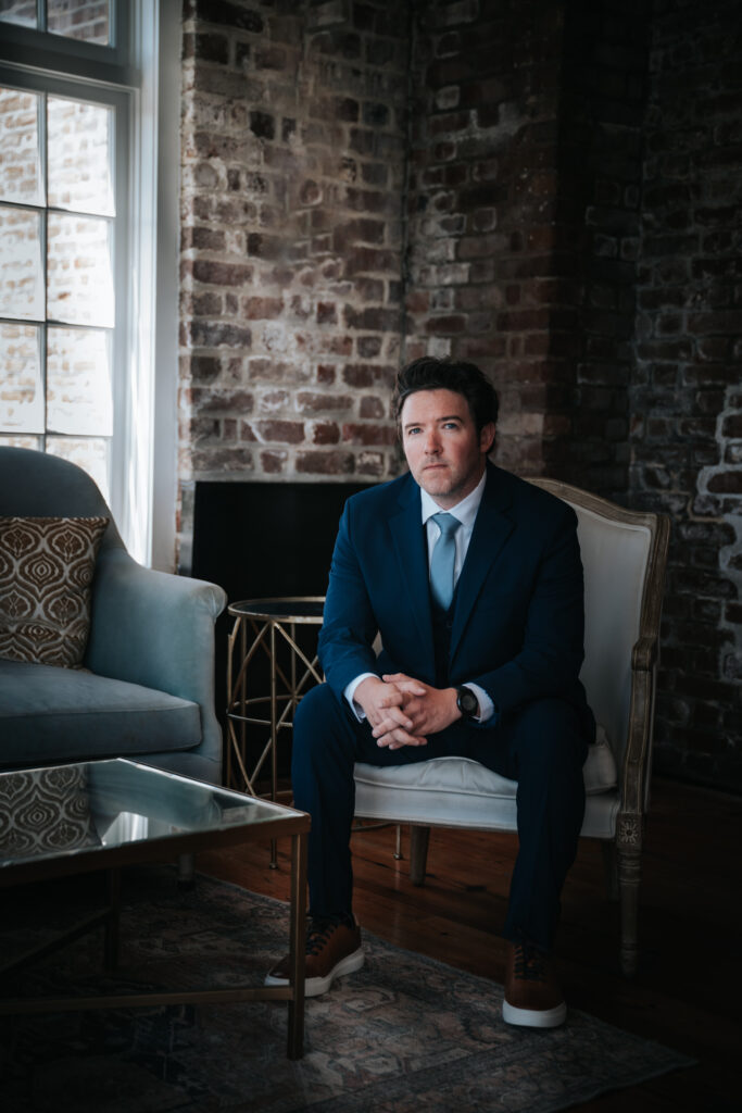 groom portrait at the historic rice mill in charleston, sc