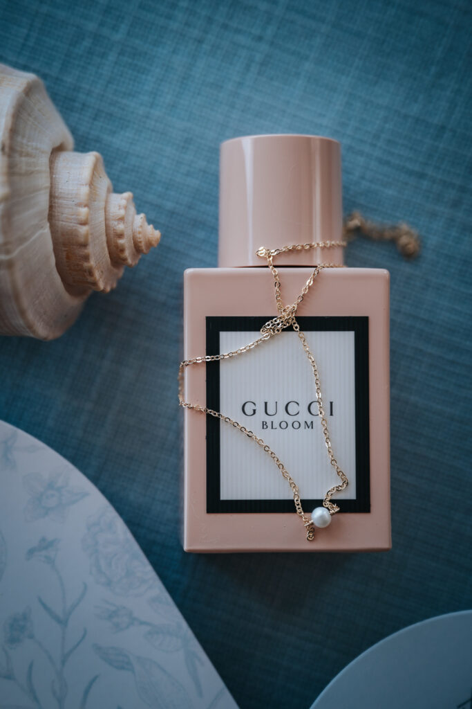 wedding details and flatlay, coastal blues and pink