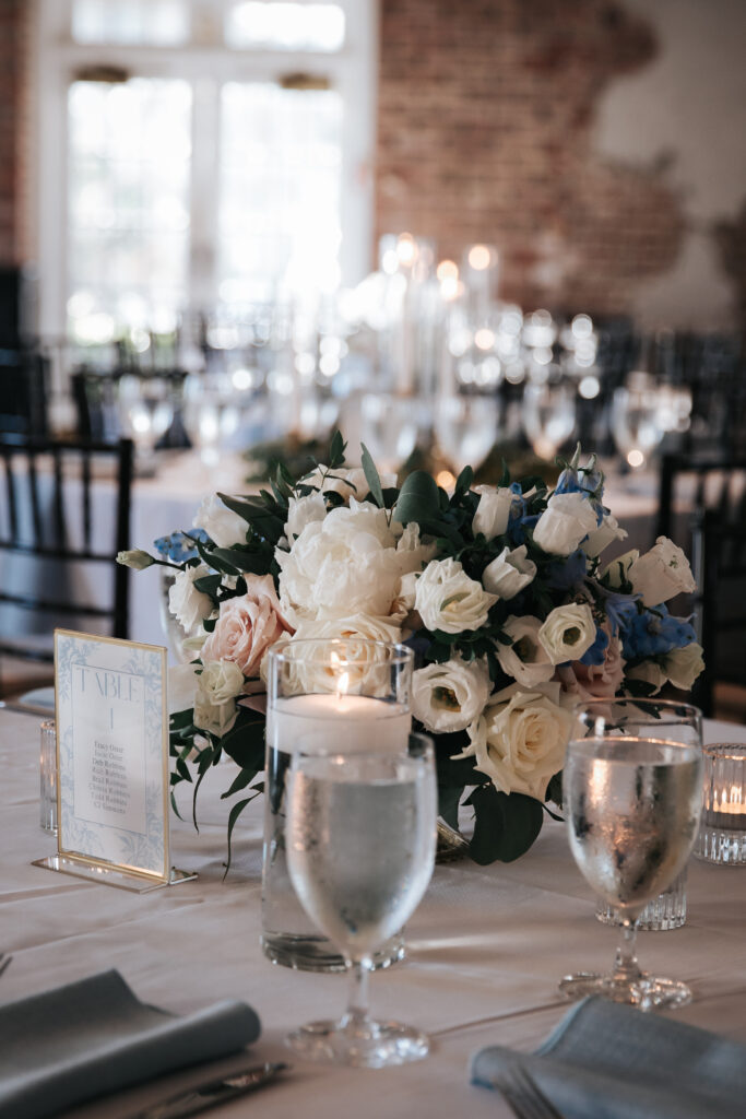florals and table details by Tara Leclaire, Flora by Hannah and The French Eclectic at a Rice Mill wedding in Charleston SC