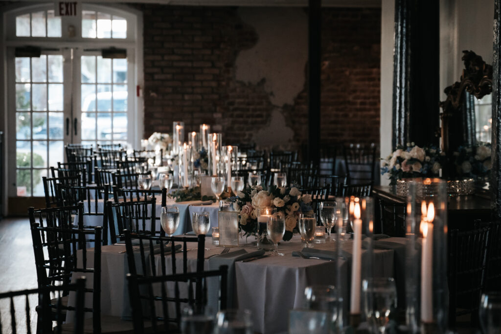 florals and table details by Tara Leclaire, Flora by Hannah and The French Eclectic at a Rice Mill wedding in Charleston SC