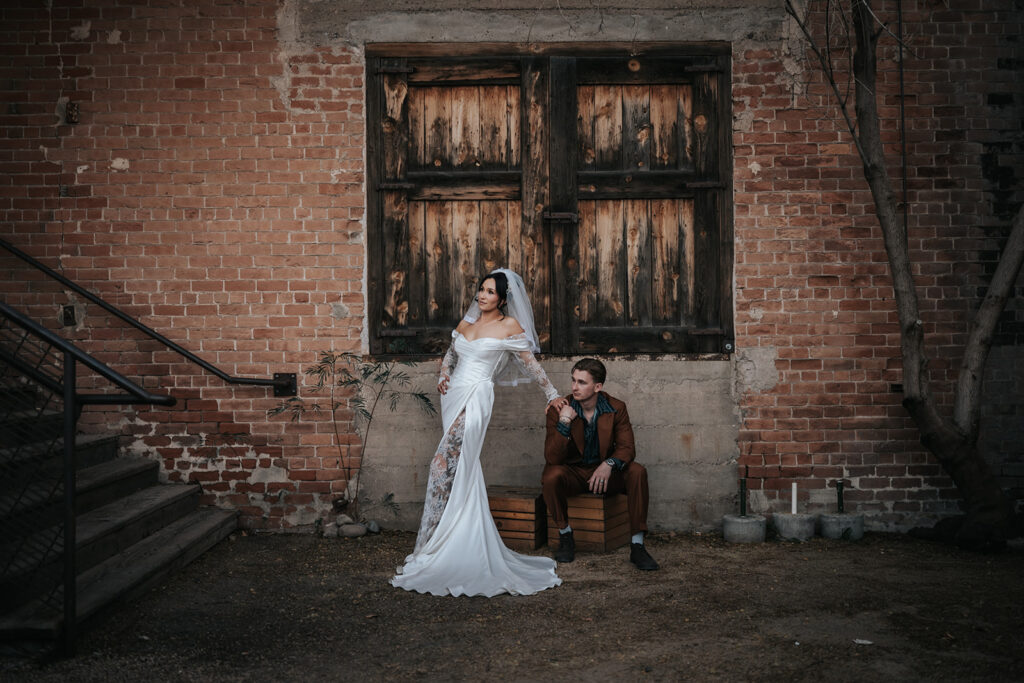 Rachel and Devin during their Icehouse Phoenix wedding