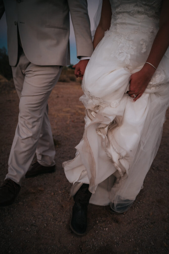 sunset bride and groom portraits at superstition manor