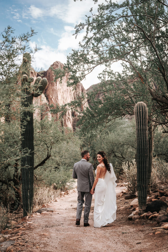 Bride and groom portraits before the ceremony during a Saguaro Lake Ranch wedding