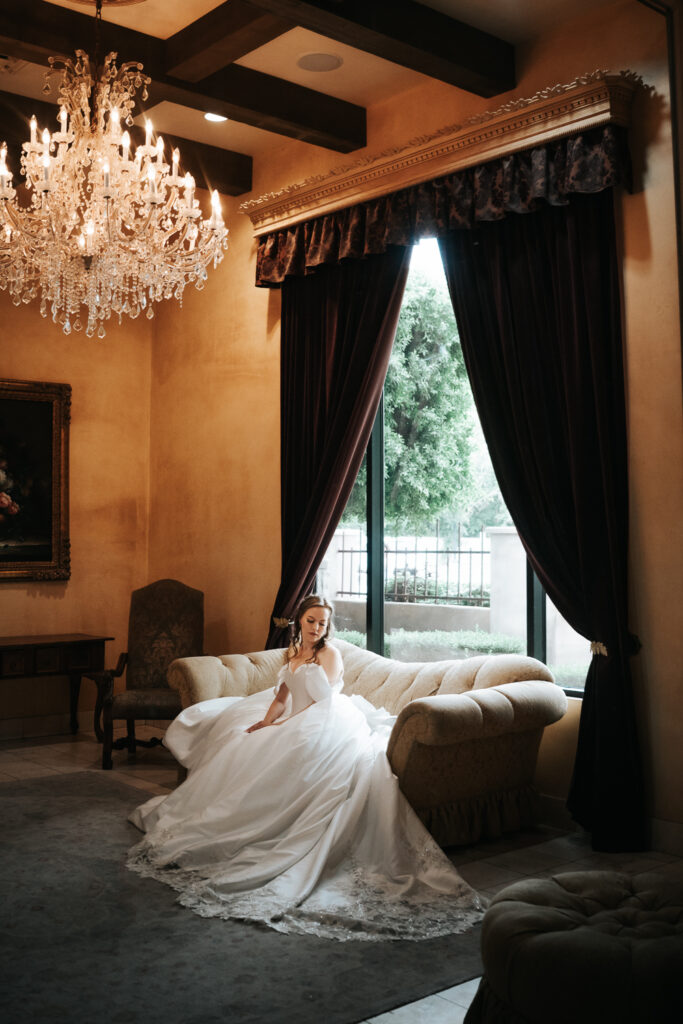 Bridal portrait inside The Ashley Castle bridal suite