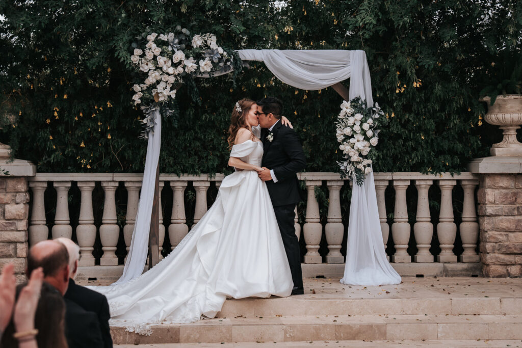 Outdoor wedding ceremony at The Ashley Castle in Chandler Arizona